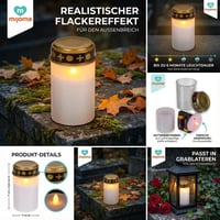 MIJOMA LED nadgrobni lampion bijeli, set od 3 komada za vanjsku upotrebu, na baterije, s efektom treperenja, za grobove i spomen-mjesta 5