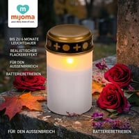 MIJOMA LED nadgrobni lampion bijeli, set od 3 komada za vanjsku upotrebu, na baterije, s efektom treperenja, za grobove i spomen-mjesta 2