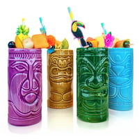 mikamax Tiki Mugs kerámia koktélos pohár szett – 4 db – 29 x 8 x 15 cm – Tiki bár poharak Pina Colada italokhoz 1