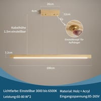 Mikeru 100cm Tölgy Függőlámpa Dimmelhető Távirányítóval 3000-6000K Memóriafunkcióval 4