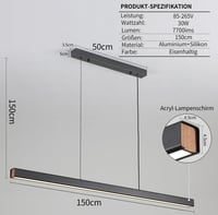 Pendul LED liniar Mikeru 150 cm pentru insula de bucătărie și dining, 3000K 4500K 6500K, reglabil 10-100%, cu telecomandă (fără baterii) 2