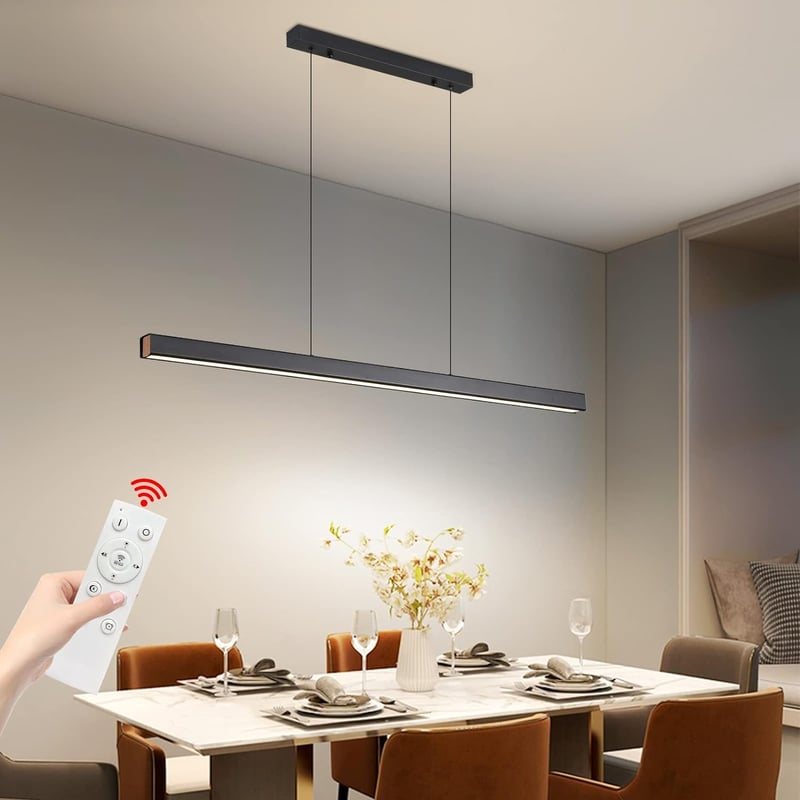 Mikeru Crna Viseća Blagovaonska Lampa 100 cm - S Daljinskim Upravljačem, Prigušiva, LED Stropna Rasvjeta Podesive Visine za Blagovaonicu, Rad...