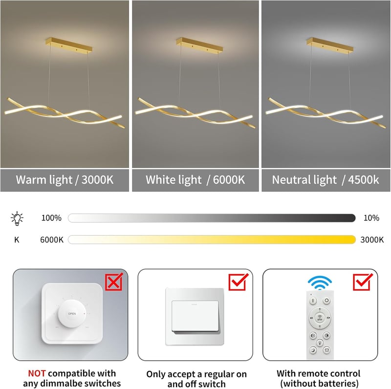 Mikeru LED függőlámpa dimmelhető távirányítóval, 120 cm, étkezőszoba