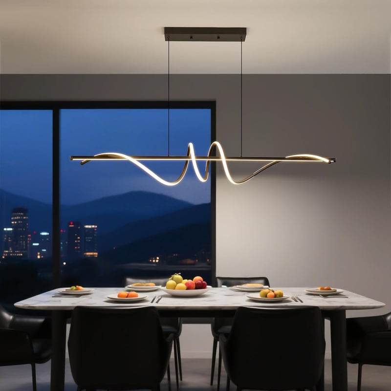 Mikeru LED Függőlámpa Spirál Dizájn 100 cm - Fekete Étkezőasztal Csillár Távirányítóval, Fényerő és Színhőmérséklet Szabályozás, 36W