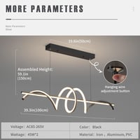Mikeru LED Függőlámpa Spirál Dizájn 100 cm - Fekete Étkezőasztal Csillár Távirányítóval, Fényerő és Színhőmérséklet Szabályozás, 36W 3