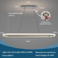 Mikeru Modern Ovális Függőlámpa 110cm Dimmelhető Távirányítóval 3
