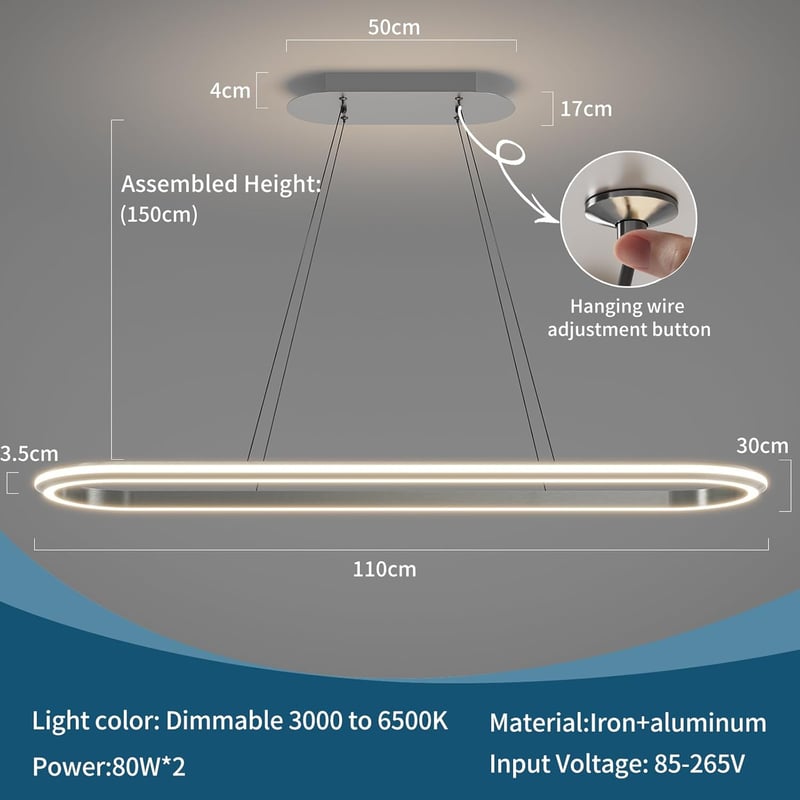 Mikeru Modern Ovális Függőlámpa 110cm Dimmelhető Távirányítóval
