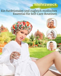 mikimini XL sprchová čiapka pre ženy, vodeodolná, opakovane použiteľná, veľká veľkosť s nastaviteľným elastickým pásom, s kvetinovým vzorom, na dlhé aj krátke vlasy 7