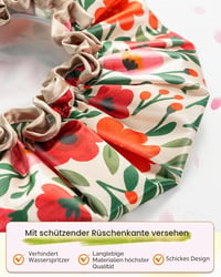mikimini XL sprchová čiapka pre ženy, vodeodolná, opakovane použiteľná, veľká veľkosť s nastaviteľným elastickým pásom, s kvetinovým vzorom, na dlhé aj krátke vlasy 4