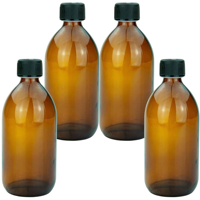 Set 4 Sticle din Sticlă Brună cu Capac cu Filet, 500 ml – Recipiente de Depozitare Reutilizabile