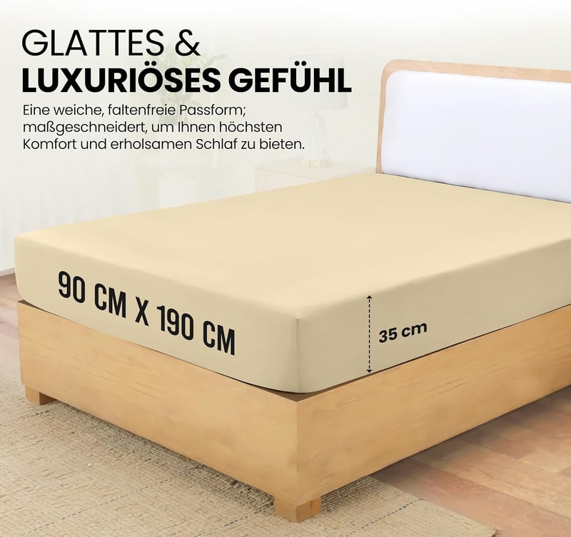 Mikroszálas gumis lepedő 90x190 cm - Bézs színű mély zsebekkel (35 cm) - Bőrbarát, Oeko-Tex tanúsítvánnyal - Poliészter ágynemű