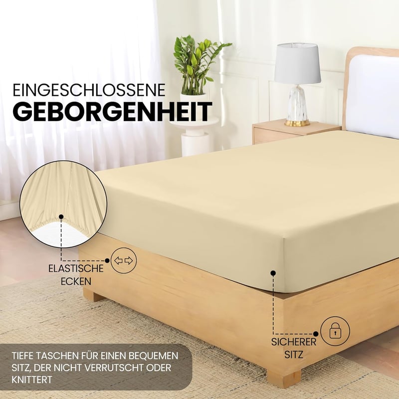 Mikroszálas gumis lepedő 90x190 cm - Bézs színű mély zsebekkel (35 cm) - Bőrbarát, Oeko-Tex tanúsítvánnyal - Poliészter ágynemű