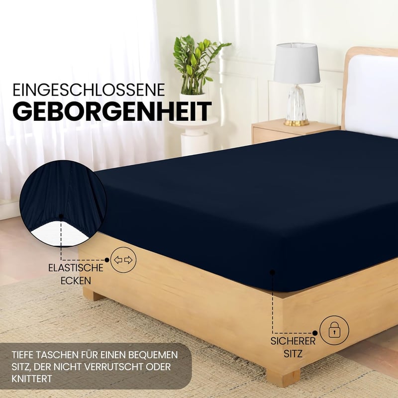 Mikroszálas mélyzsebes gumis lepedő, 90x200 cm, 35 cm magas matrachoz, tengerészkék, bőrbarát Oeko-Tex tanúsítvánnyal, poliészter