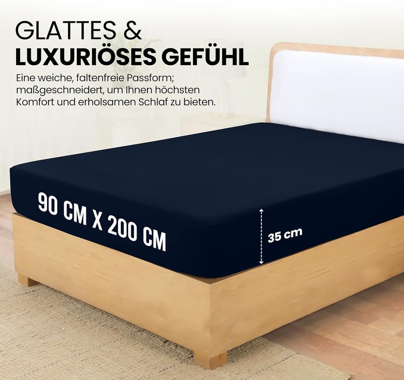 Mikroszálas mélyzsebes gumis lepedő, 90x200 cm, 35 cm magas matrachoz, tengerészkék, bőrbarát Oeko-Tex tanúsítvánnyal, poliészter