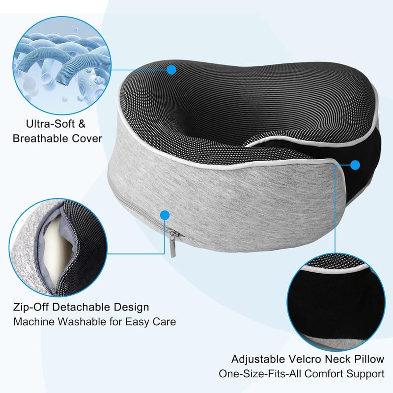MILADO Utazási Nyakpárna Memory Foam 3D Kontúrozott Szemmaszk Szett Világosszürke