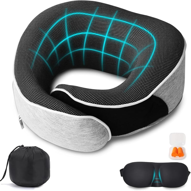MILADO Utazási Nyakpárna Memory Foam 3D Kontúrozott Szemmaszk Szett Világosszürke