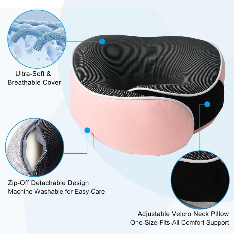 MILADO Utazási Nyakpárna Memory Foam Repülőgéphez Rózsaszín 3D Szemmaszkkal