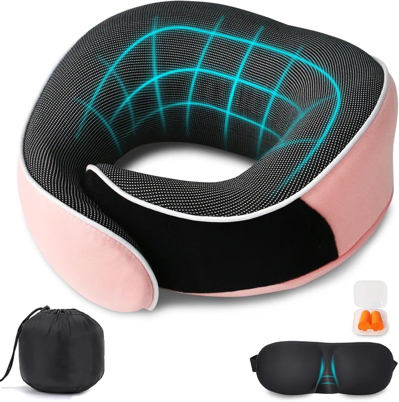 MILADO Utazási Nyakpárna Memory Foam Repülőgéphez Rózsaszín 3D Szemmaszkkal