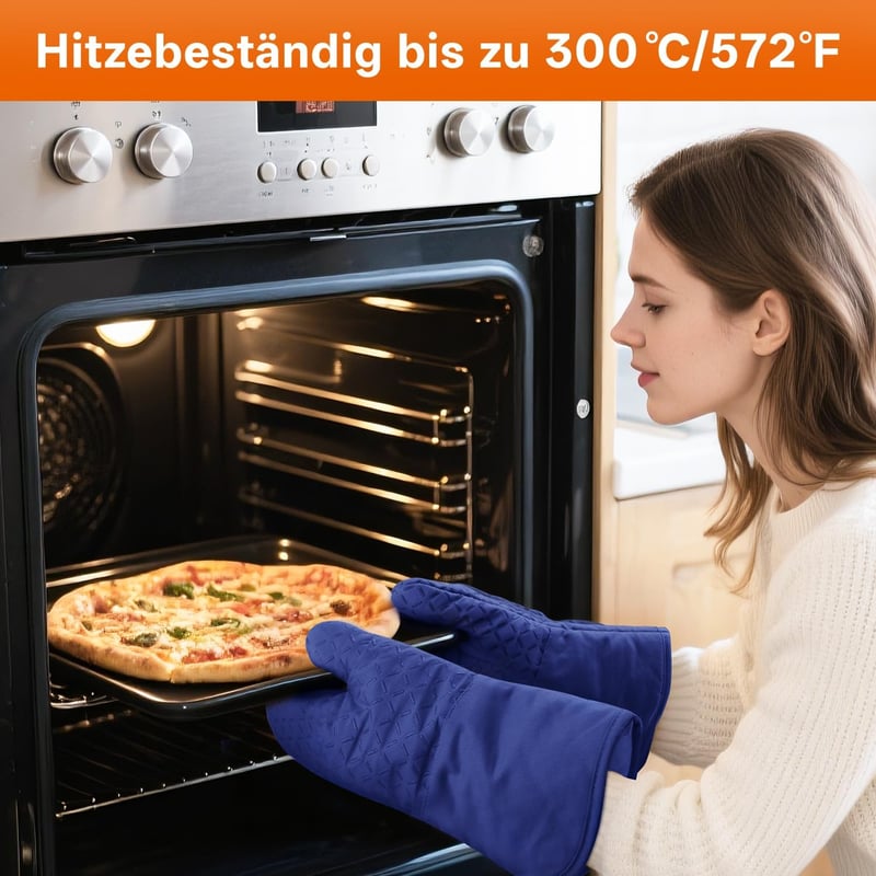 MILcea Sütőkesztyű 4 részes szett, 300°C hőálló, csúszásmentes konyhai kesztyű - Blue