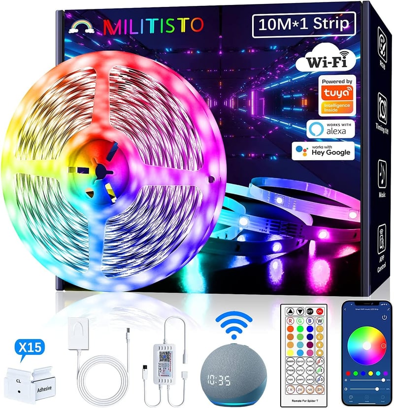 Militisto LED Szalag 10m RGB WiFi Okos Világítás Alexa Kompatibilis Távirányítóval Zene Szinkronizálás App Vezérlés