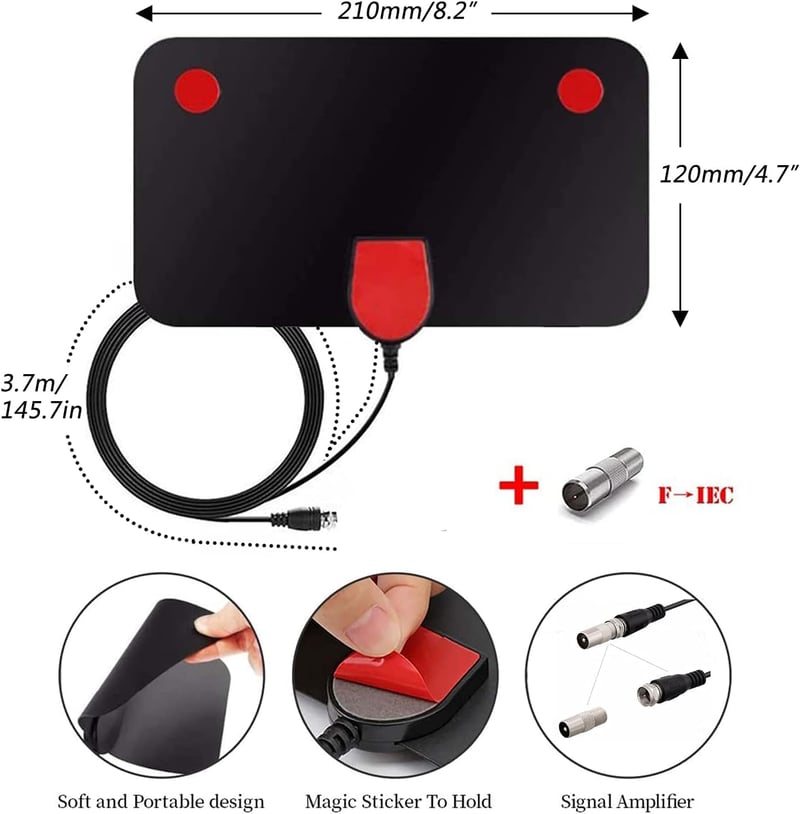 MILIWAN Beltéri TV Antenna 80 Mérföld Hatótáv, Digitális HDTV Antenna VHF UHF 4K 1080P, Helyi Csatornák Vételéhez, 3M Koax Kábel