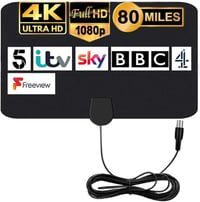 MILIWAN Beltéri TV Antenna 80 Mérföld Hatótáv, Digitális HDTV Antenna VHF UHF 4K 1080P, Helyi Csatornák Vételéhez, 3M Koax Kábel 1