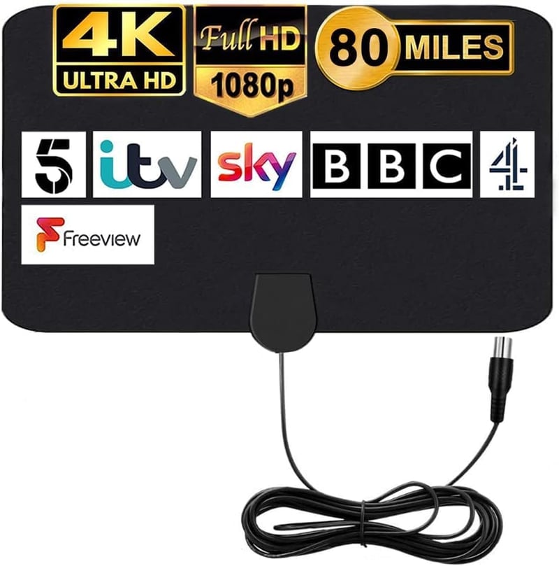 MILIWAN Beltéri TV Antenna 80 Mérföld Hatótáv, Digitális HDTV Antenna VHF UHF 4K 1080P, Helyi Csatornák Vételéhez, 3M Koax Kábel