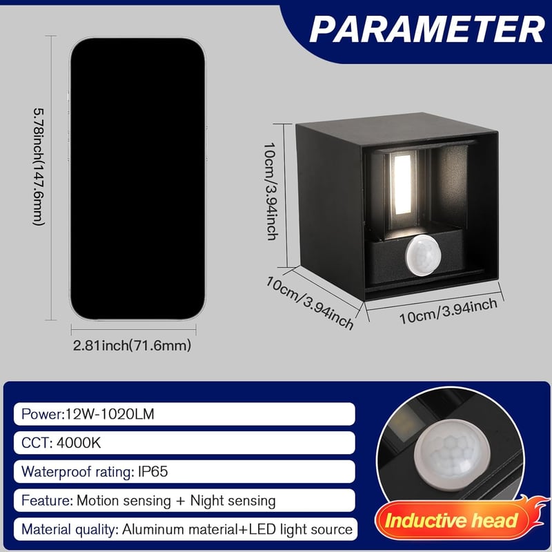Mille Lucciole 2db LED kocka mozgásérzékelős kültéri fali lámpa IP65 12W 4000K