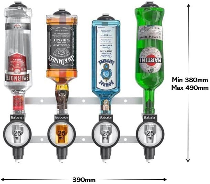MillyAnne London 4 Flascos Barbarian Fali Italdózsoló Szett Whiskey Rum Vodka Adagolóhoz