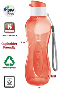 MILTON Dječja Boca za Vodu Set 6 kom - 355ml BPA-free Plastična Boca za Piće s Remenom za Nošenje, Nepropusna, za Izlete, Sport, Školu 2