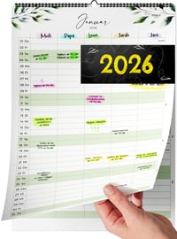Rodinný kalendár Milula Studios 2026 – Nástenný kalendár s 5 stĺpcami, A4 (21 x 31 cm), jan. – dec. 2026, školské prázdniny a narodeniny 1