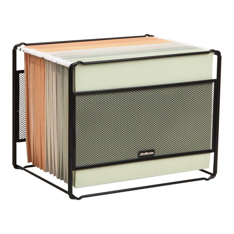 Organizator de birou suspendat din metal Mind Reader, suport pentru documente, depozitare pentru birou, grilaj metalic, 83,8 x 24,8 x 26 cm, negru