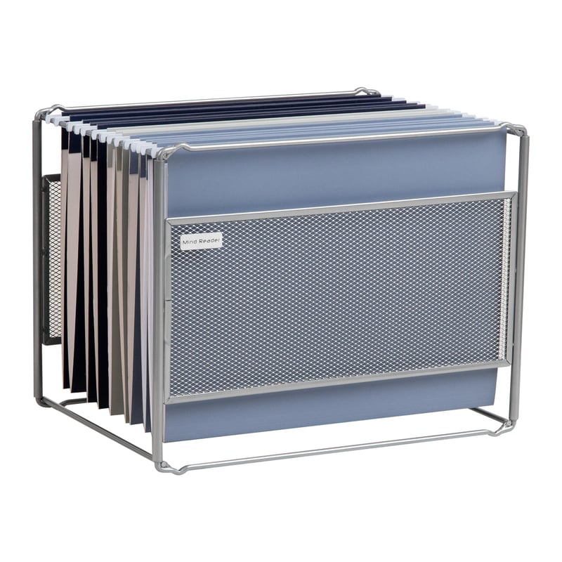 Organizator de documente suspendate Mind Reader, suport de birou, grilaj metalic, 33 x 24,8 x 26 cm, argintiu