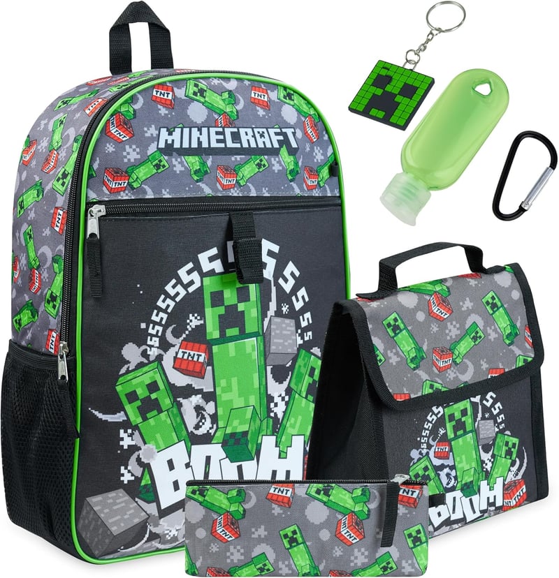 Minecraft Iskolatáska Fiúknak Hátizsák Kiegészítőkkel Vissza az Iskolába