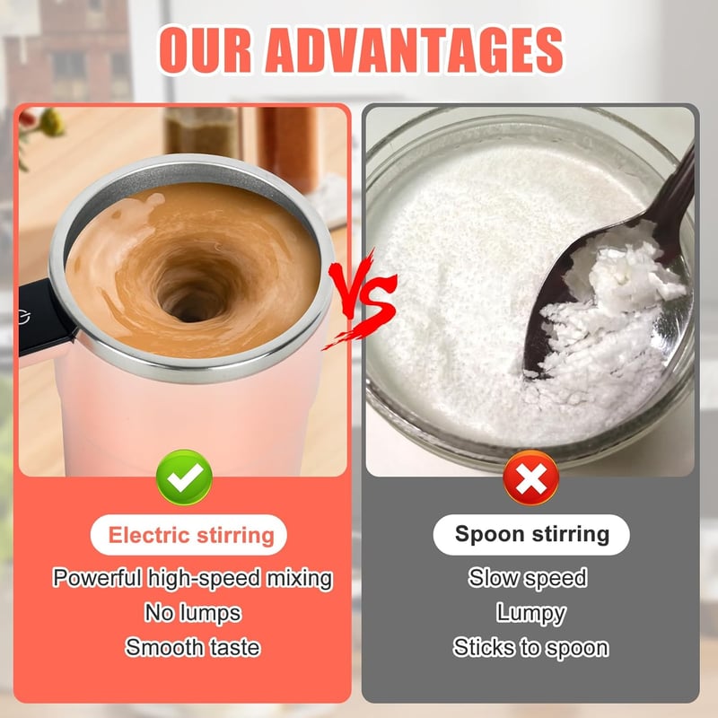 Mineup 380ml Önkeverő Kávéscsésze Mágneses Automatikus Keveréssel Rózsaszín