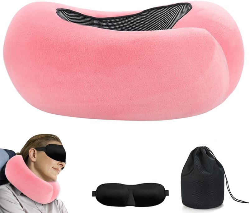Mineup ergonomikus nyakpárna utazáshoz, repülőgéphez, autóhoz - memóriahabos, rózsaszín