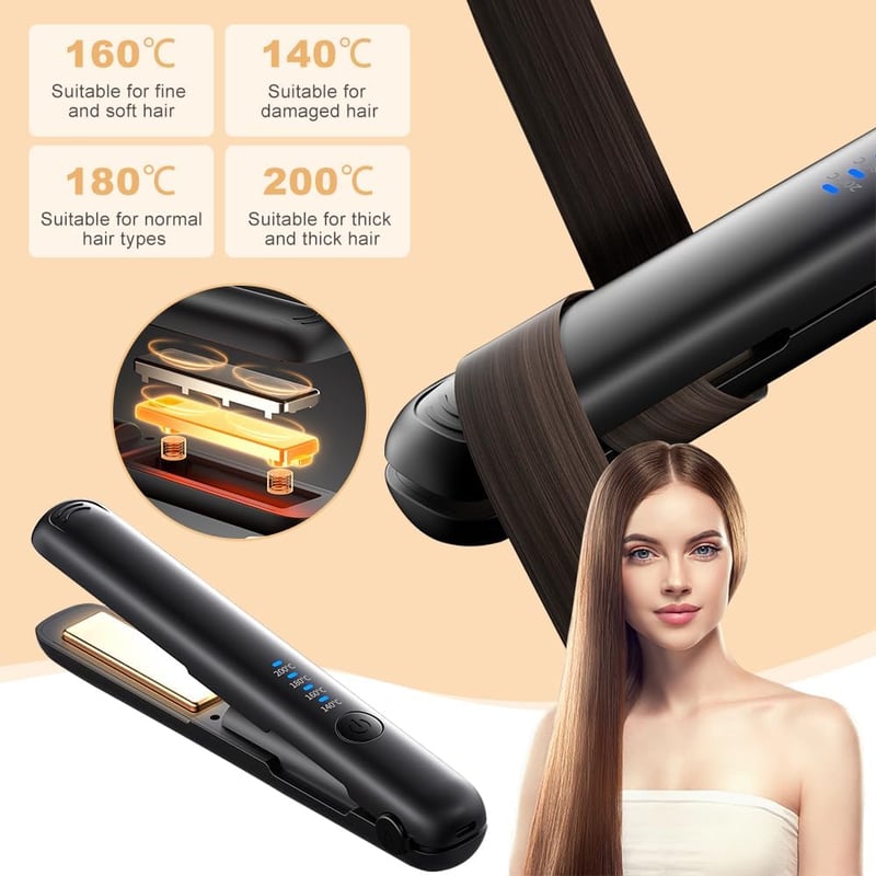 Mineup Mini Vezeték Nélküli Hajvasaló 2-in-1 - Egyenesítés és Göndörítés, 4 Hőfokozat, 3200 mAh Titánium Lapok, LCD Kijelző, 140-200°C