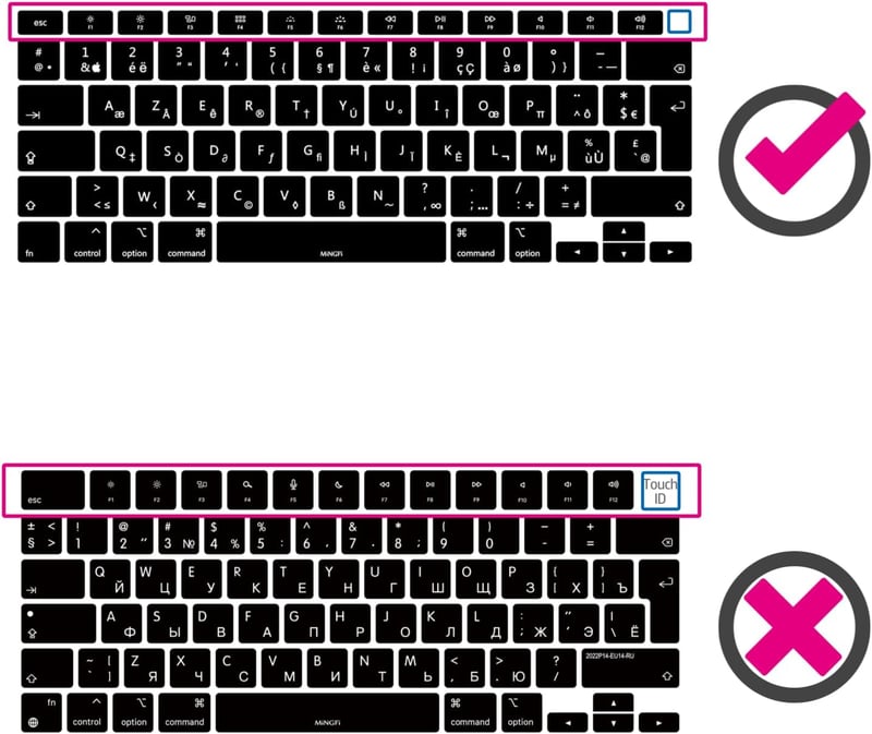 MiNGFi Szilikon Orosz Billentyűzet Védő MacBook Air 13" A2179 A2337 M1 EU ISO Kiosztás Fekete Billentyűzet Takaró