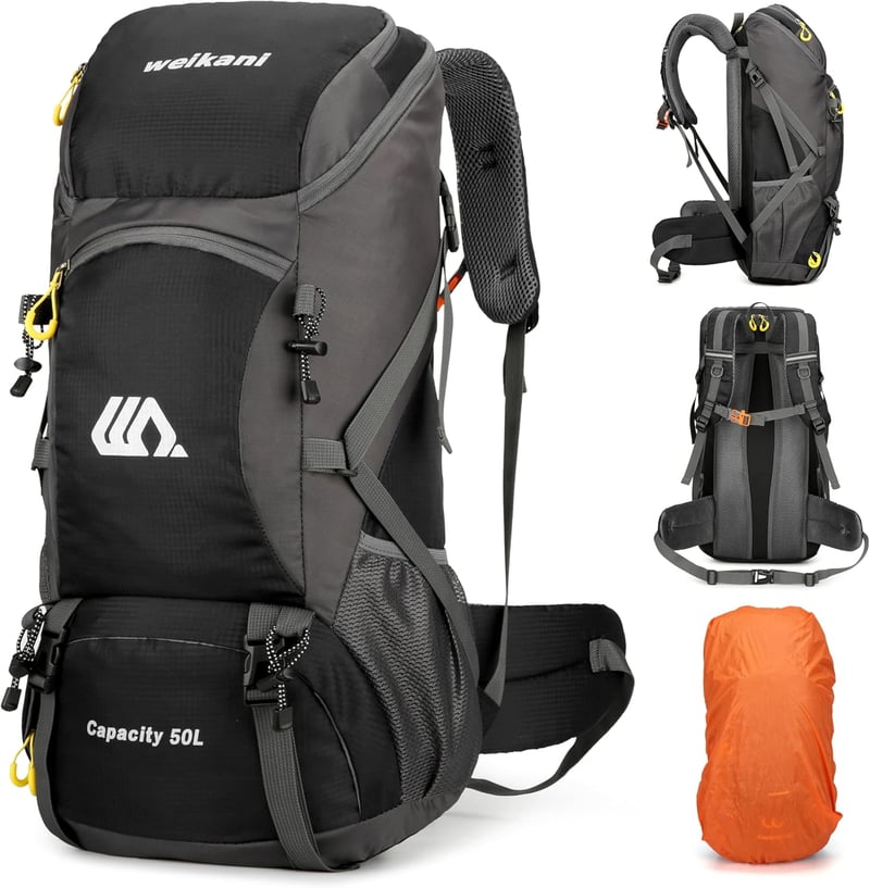 Mingfuxin 50L Vízálló Túrahátizsák - Unisex Trekking Hátizsák Esővédővel, Túrázáshoz, Hegymászáshoz, Kempingezéshez és Utazáshoz