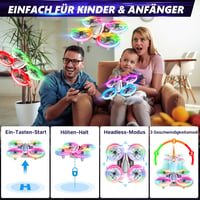 Mini drón HD 720P kamerával gyerekeknek, RC drón többszínű LED lámpákkal, 3D-s forgatható kvadrokopter 3 akkumulátorral 3