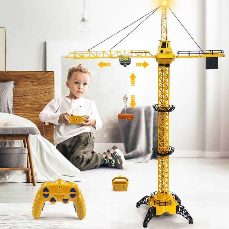 Mini Tudou 128 cm-es Távirányítós Toronydaru, 6 Csatornás 2.4 GHz RC Építkezési Játék, 680° Forgás, Fény és Hang Effektekkel, Gyerekeknek 6+