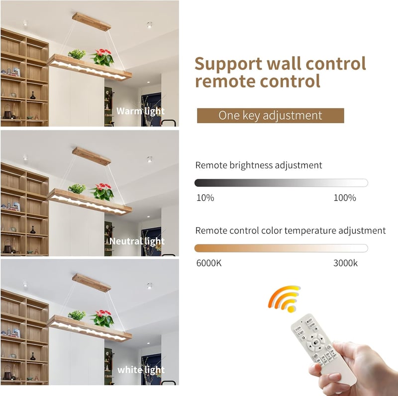 minifair LED Fa Függőlámpa Dimmer Funkcióval, Étkezőasztal Világítás, Magasságállítható 100cm