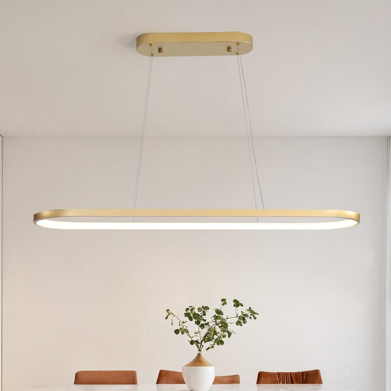 Minifair LED oválne závesné svietidlo stmievateľné zlatý prstenec s diaľkovým ovládaním nastaviteľná výška 120 cm jedáleň kuchyňa obývačka