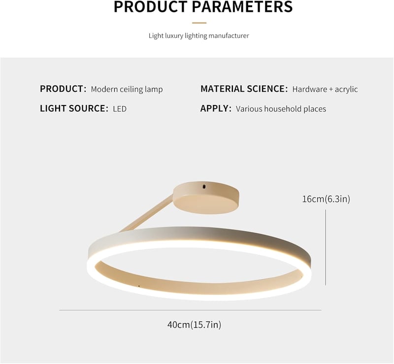 minifair Modern LED Mennyezeti Lámpa - Kör Alakú Fehér Plafonlámpa 21W 3000K Meleg Fénnyel, Nappali, Konyha, Hálószoba Világításhoz, 40 cm