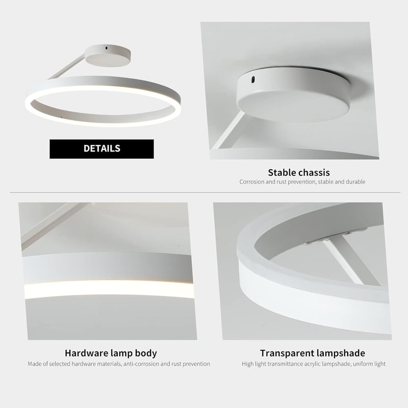 minifair Modern LED Mennyezeti Lámpa - Kör Alakú Fehér Plafonlámpa 21W 3000K Meleg Fénnyel, Nappali, Konyha, Hálószoba Világításhoz, 40 cm