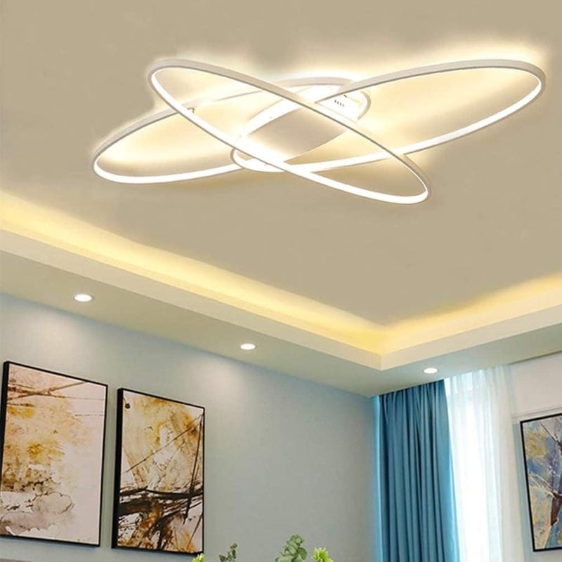 minifair Ovális LED Mennyezeti Lámpa - Távirányítós Szabályozható Fényerő, Modern Dizájn, Fehér Csillár Nappaliba, Hálóba, Konyhába