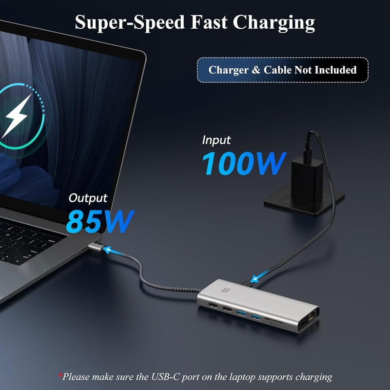 Minthouz 12 az 1-ben USB-C Dokkoló, Tripla Monitor Támogatás 4K@144Hz, 100W PD, DP+2×HDMI, 4×USB, LAN, SD/TF Kártyaolvasó, Dell/HP/Lenovo La