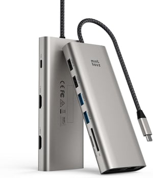 Minthouz 12-u-1 USB-C Docking Station, podrška za tri monitora 4K@144Hz, 100W PD, DP+2×HDMI, 4×USB, LAN, čitač SD/TF kartica, Dell/HP/Lenovo La