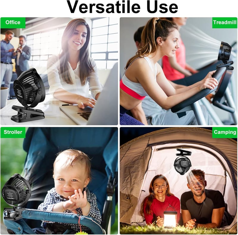 Minthouz Klippes Ventilátor USB 8000mAh, 5 Fokozat, Hordozható Mini Ventilátor Kempinghez