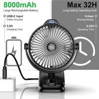 Minthouz Klippes Ventilátor USB 8000mAh, 5 Fokozat, Hordozható Mini Ventilátor Kempinghez 3
